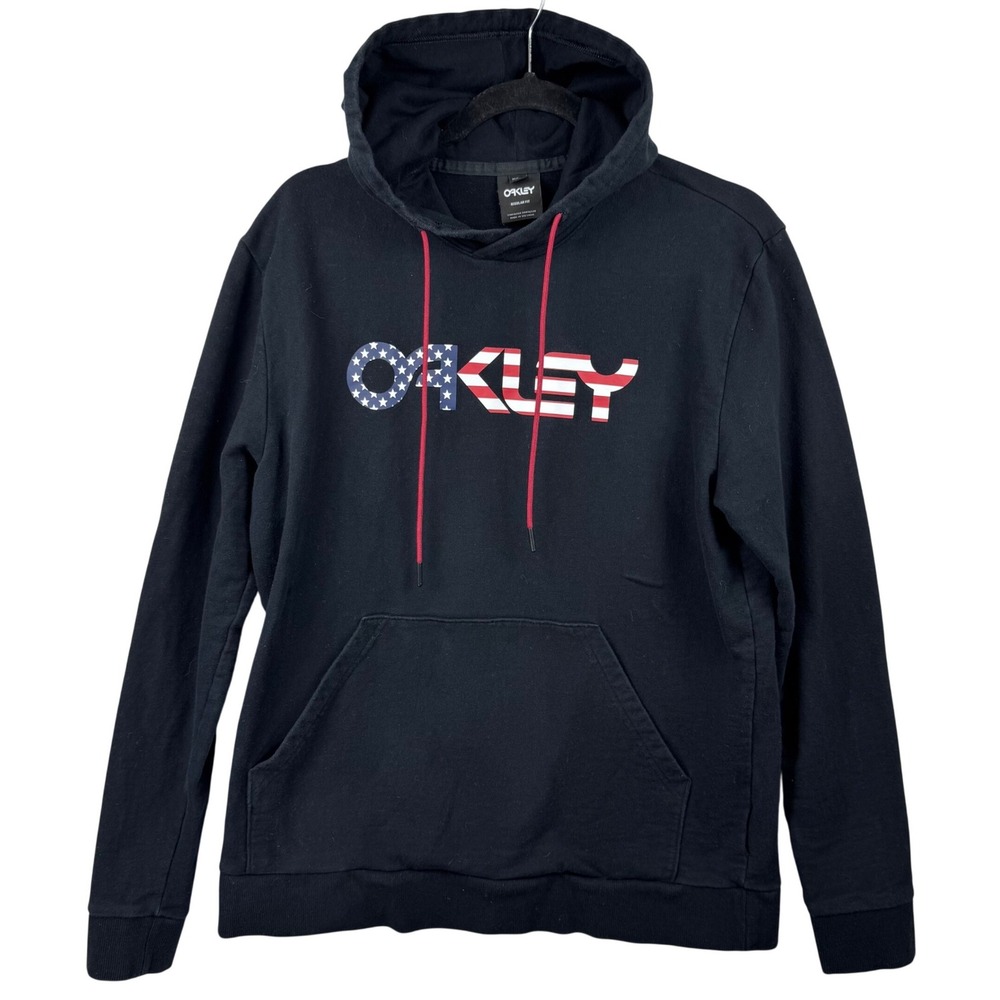 Oakley Hoodie Mens Medium Black USA Flag Logo Pullover Sweatshirt Americana